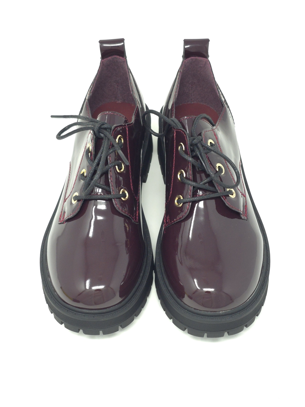 Chunky Platform Faux Leather Oxford Patent Wine Lug Sole Lace Up - Picture 11 of 11
